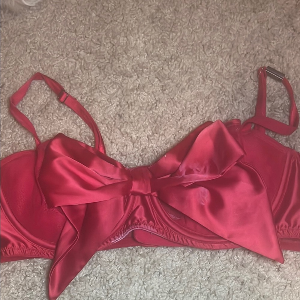 Vintage Victoria Red Satin Bow Bra